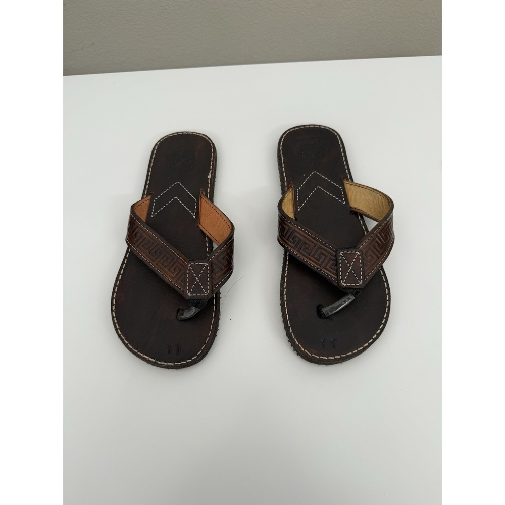 Pocho Wear Men's Brown Leather Flip Flops Huaraches Size 11 Handcrafted Mexico